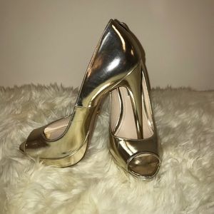 Prada Gold Specchio Peep-Toe Pump